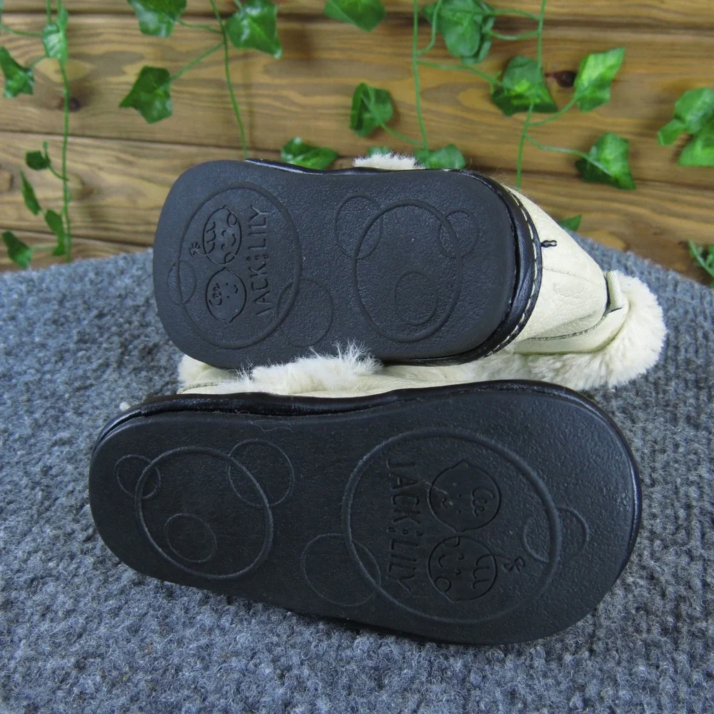Jack & Lily Infant Girls Cream Leather Faux Fur Booties 6-12‎ Months